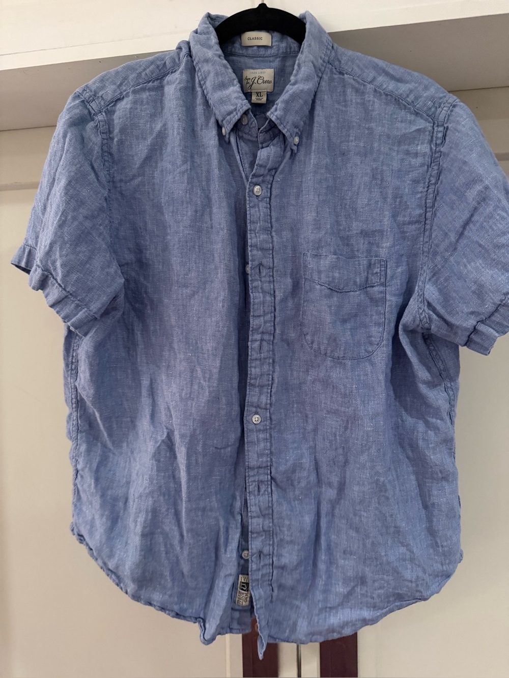 J. Crew x Baird McNutt Button-Down Short Sleeve Linen Shirt in Light Blue